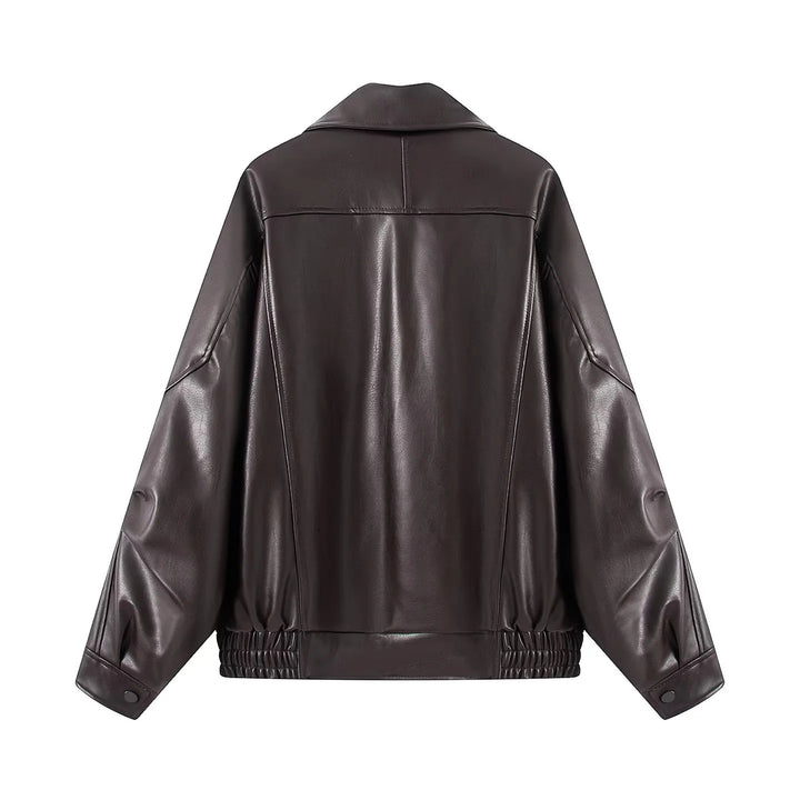 Damen nan oversized Kunstlederblouson mit großem Schalkragen, Pattentaschen und elastischem Bund Echo Archiv