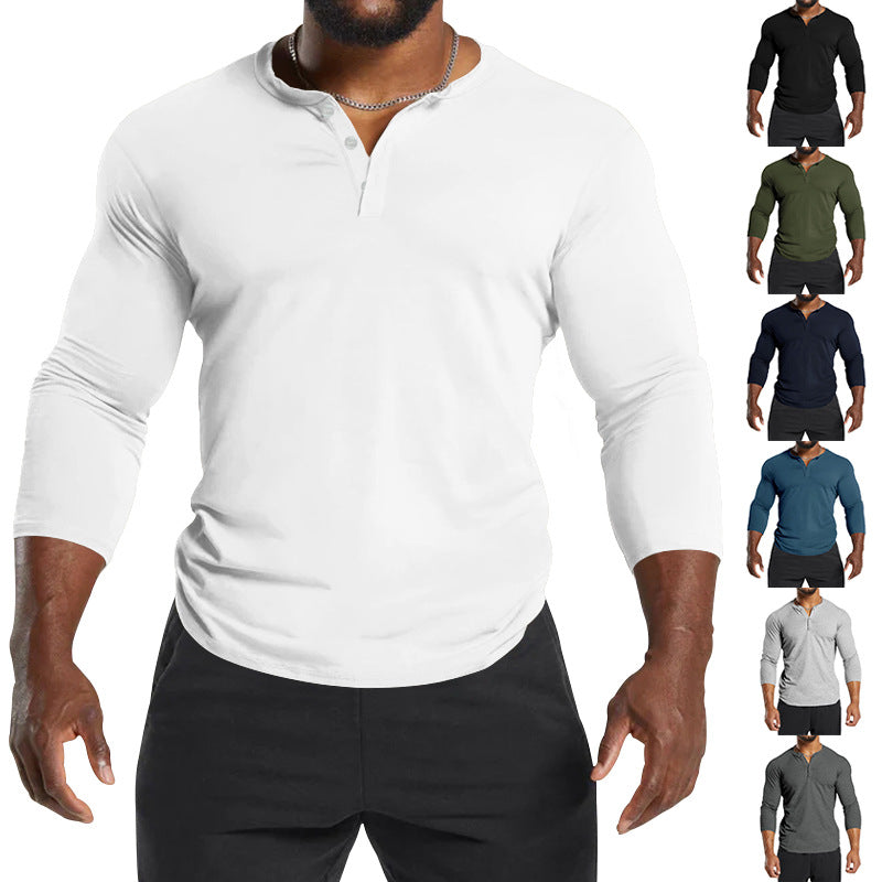 Herren Langarm-Henley-Shirt aus atmungsaktivem Baumwollmix mit Knopfdetails Echoarchiv