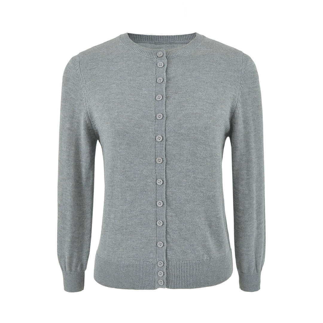 Damen Fein gestrickte Rundhals-Strickjacke mit Knopfleiste und Rippbündchen Echoarchiv