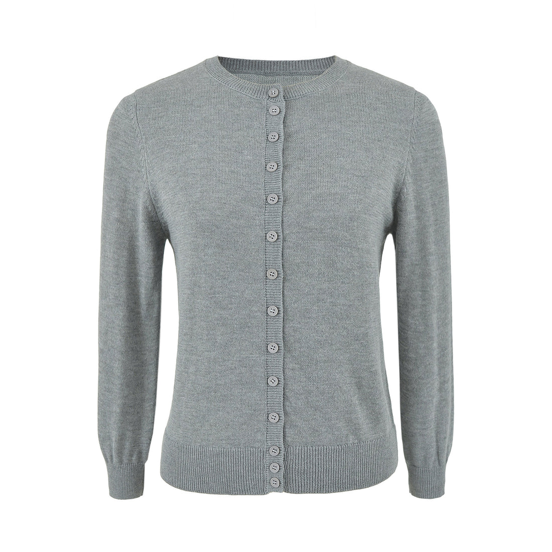 Damen Fein gestrickte Rundhals-Strickjacke mit Knopfleiste und Rippbündchen Echoarchiv