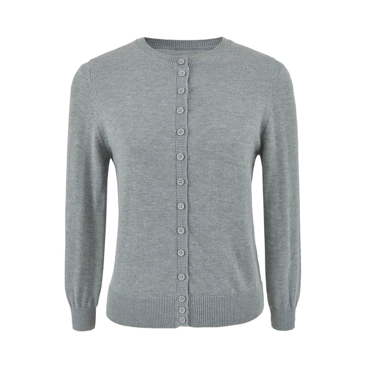 Damen Fein gestrickte Rundhals-Strickjacke mit Knopfleiste und Rippbündchen Echoarchiv
