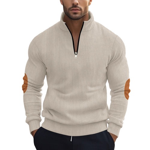 Herren Strickpullover mit modernem Reißverschluss und eleganten Ellbogenpatches Echoarchiv