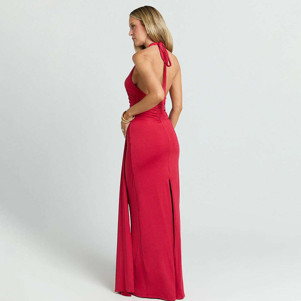 Damen Maxikleid mit tiefem Ausschnitt und Raffungen Echo Archiv