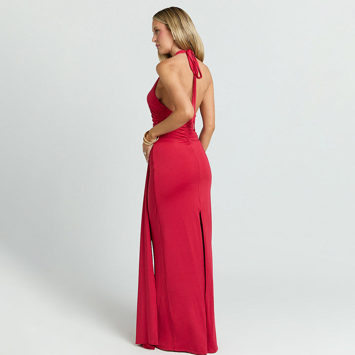 Damen Maxikleid mit tiefem Ausschnitt und Raffungen Echo Archiv