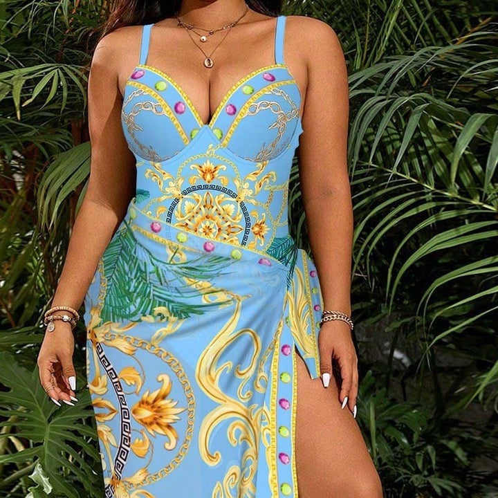 Damen Elegantes Sommerkleid mit hohem Schlitz und verspieltem Kordelzug Echo Archiv