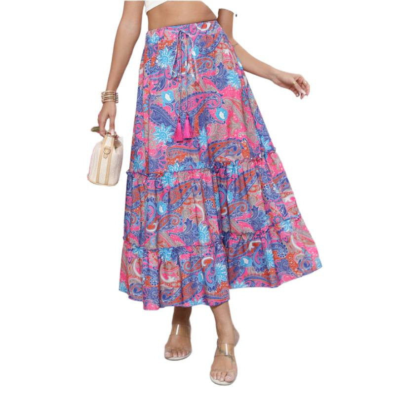 Damen Midi-Rock im verspielten Boho-Stil mit buntem Paisleymuster und voluminösem Saum Echo Archiv