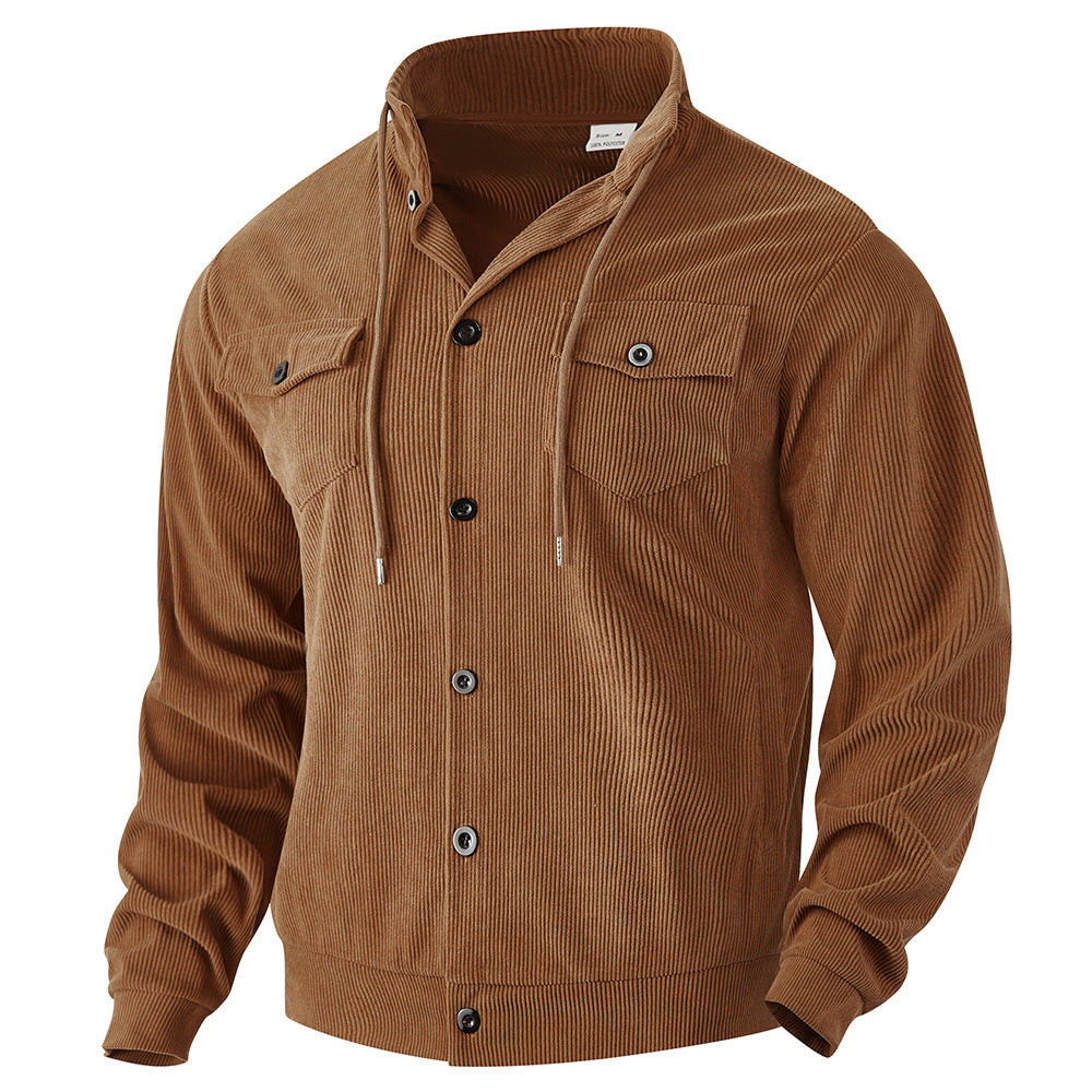 Herren nan strukturierte Cord-Workerjacke mit verdeckter Kapuze, Druckknopfverschluss und aufgesetzten Brusttaschen Echo Archiv