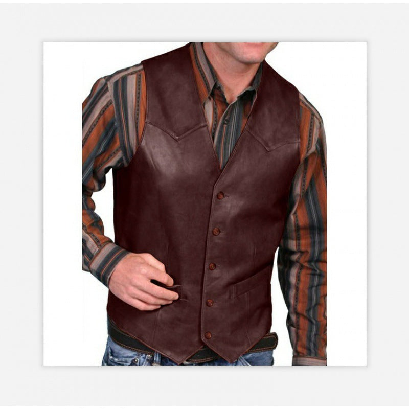 Herren nan taillierte Lederweste mit Western-Details, V-Ausschnitt und zwei Eingrifftaschen Echo Archiv