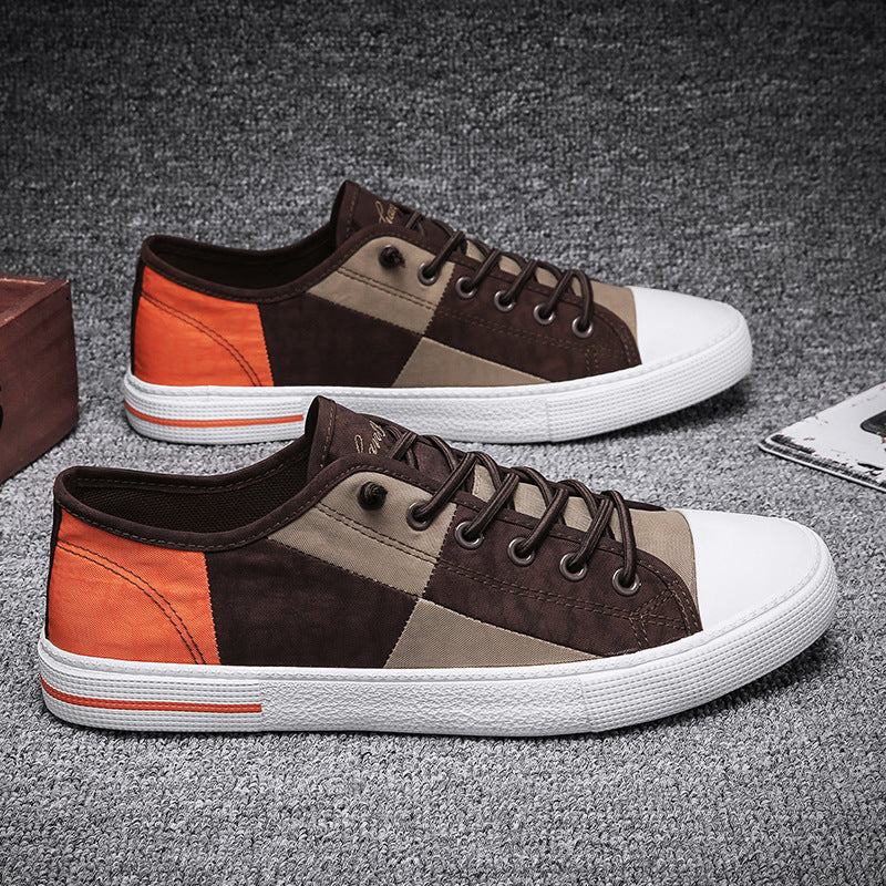 Herren Lässige Low‑Top Canvas‑Sneaker mit geometrischem Colorblock‑Design und verstärkter Zehenkappe Echoarchiv