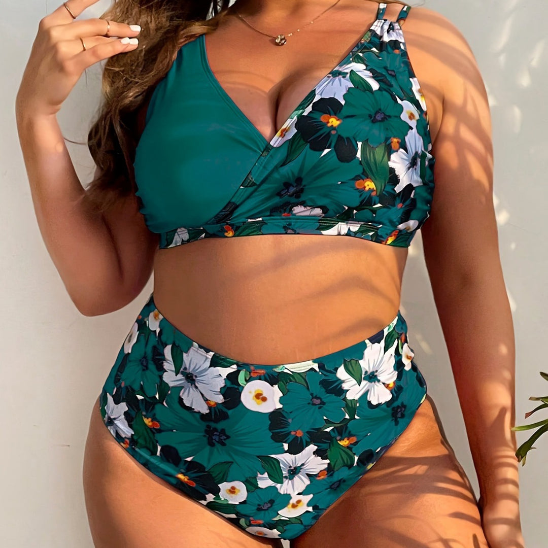Damen Hochwertiges Bikini-Set mit romantischem floralem Druck und komfortablem Hochschnitt Echo Archiv