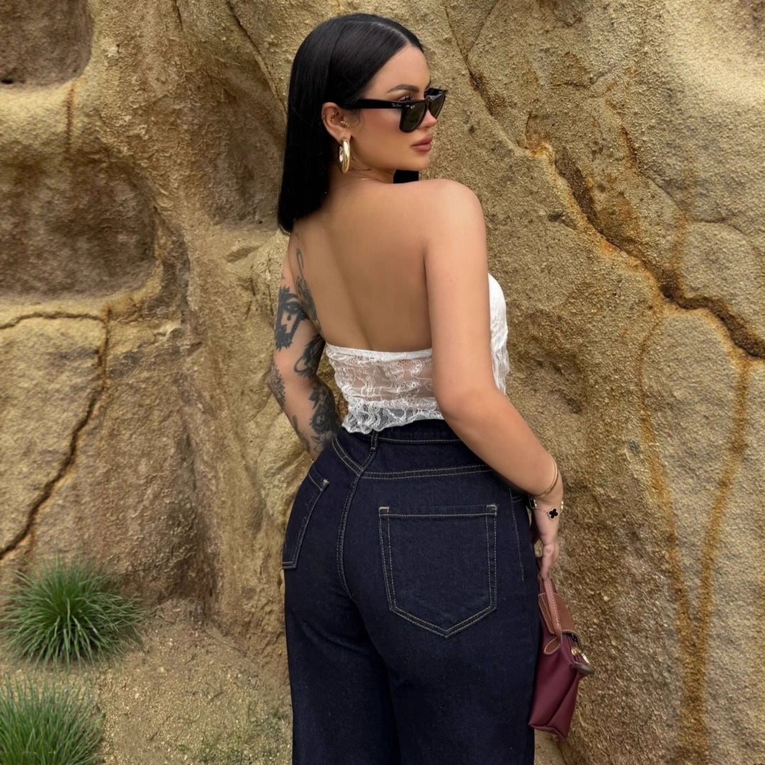 Damen Elegantes Bandeau-Top mit raffiniertem Spitzenüberzug und verspieltem Knoten Echo Archiv