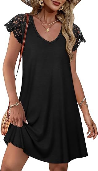 Damen Sommerkleid mit eleganten Spitzenärmeln und floralem Muster Echo Archiv