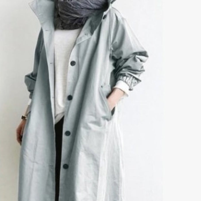 Damen nan leichter oversized Regenmantel mit Kapuze und verdeckter Knopfleiste Echo Archiv