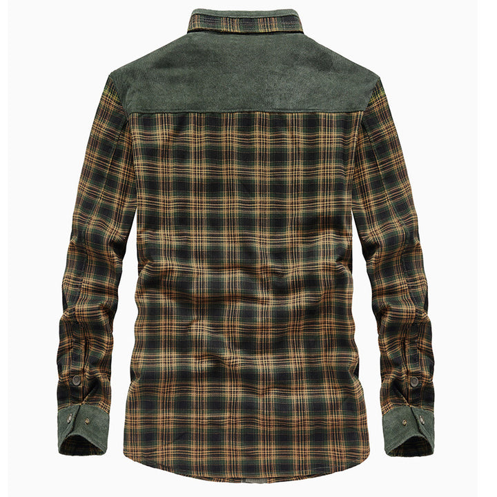Herren Gefütterte Karo‑Hemdenjacke mit Teddyfleece‑Innenfutter und Cord‑Schulterbesatz – Taviero