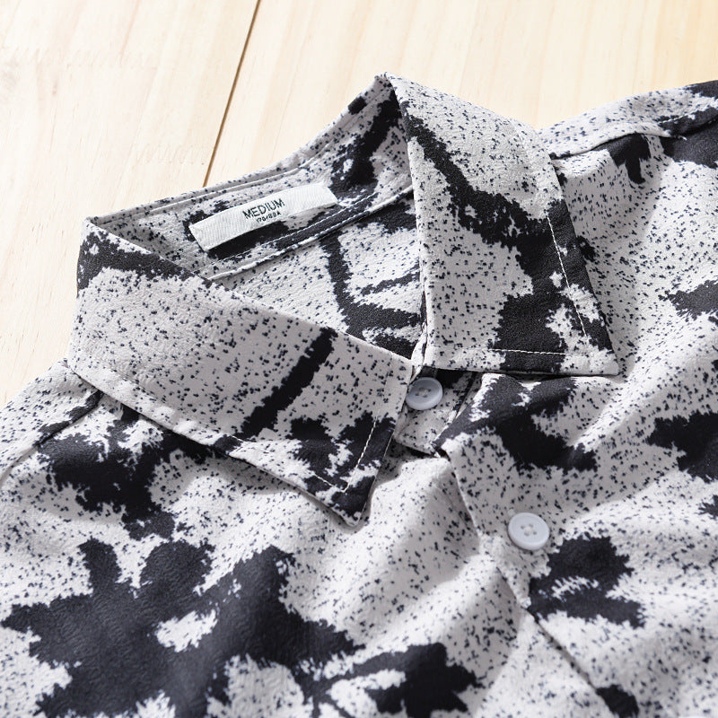 Herren Lockeres Baumwoll-Layering-Overshirt mit painterly Blumenallover und Brusttasche Echoarchiv
