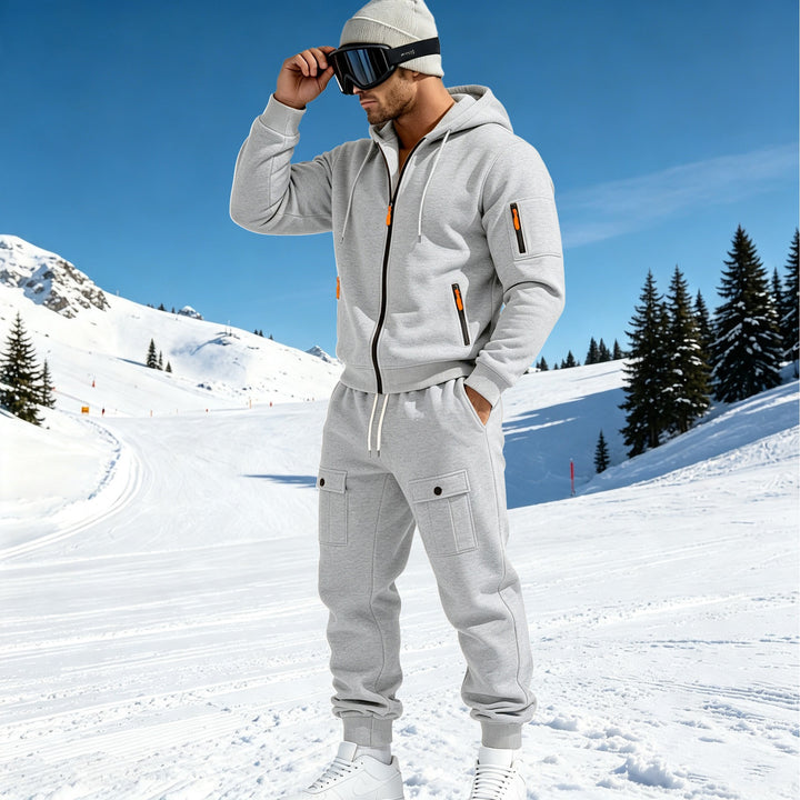 Herren Komfort-Fleece Hoodie mit Reißverschluss, Kapuze und Utility-Ärmeltasche – Cavarno