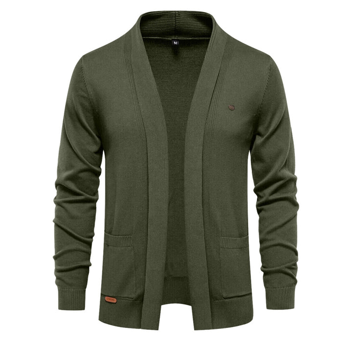 Herren angenehme Strickjacke mit offenem Kragen und praktischen Taschen Echoarchiv