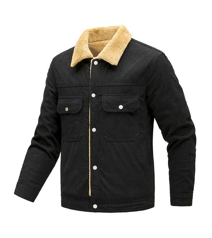 Herren Kordjacke mit Teddyfutter, Kunstfellkragen und Druckknopftaschen Echoarchiv