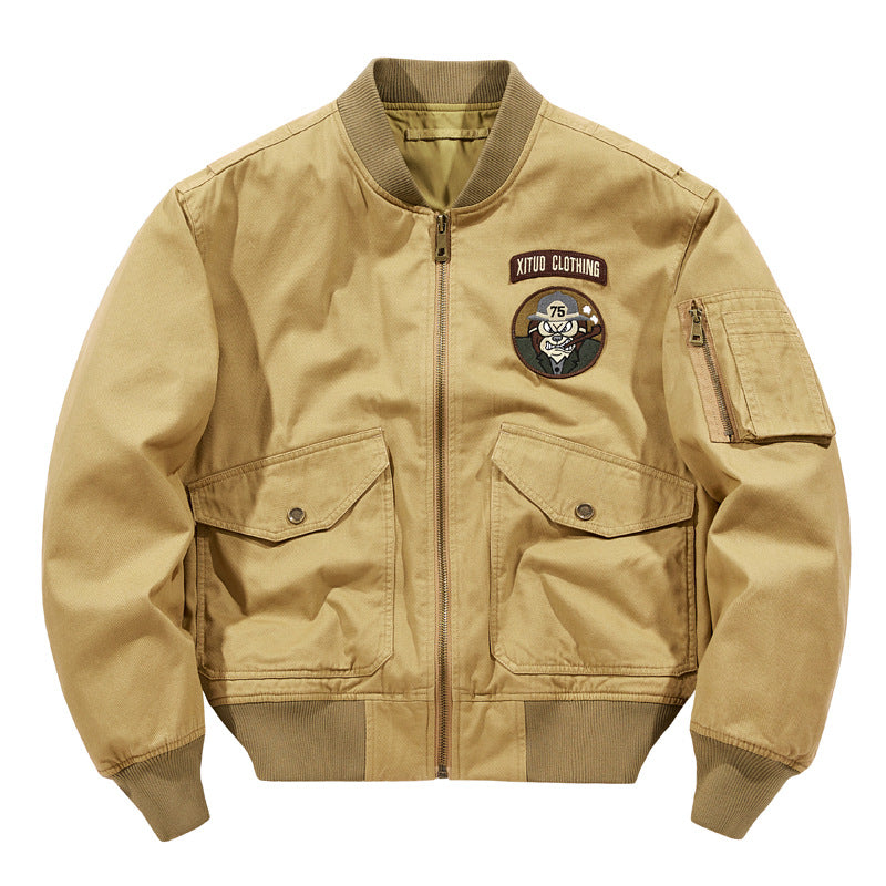 Herren  Aviator Utility Flight Jacket mit gesticktem Brustpatch und Mehrfachtaschendesign Echo Archiv