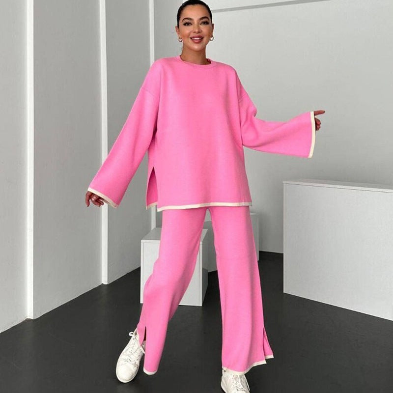 Damen Lässiges Strick-Relax-Set mit weitem Oversize-Pullover und ausgestellter Schlaghose Echoarchiv