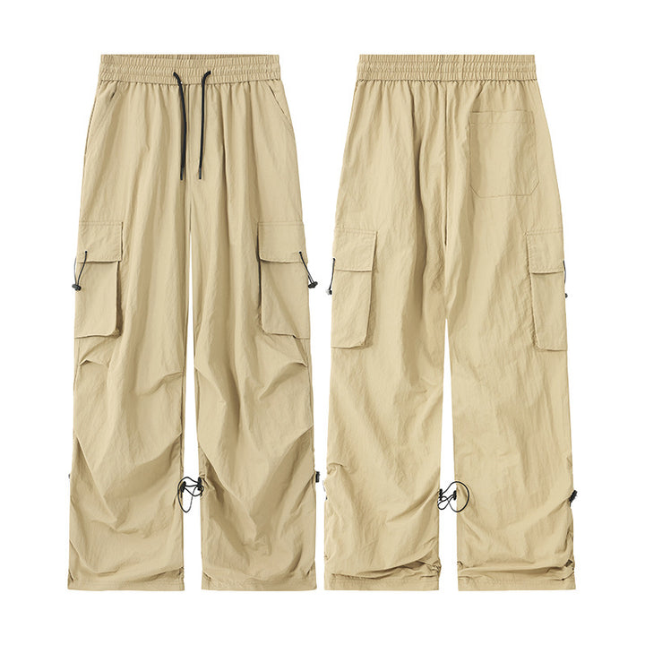 Herren Weite Nylon-Cargohose mit verstellbaren Saumkordeln und Tunnelzugbund Echo Archiv