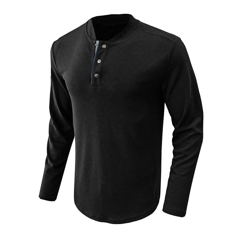 Herren modisches Langarm-Henley-Shirt mit eleganter Knopfleiste und strukturierter Oberfläche Echoarchiv