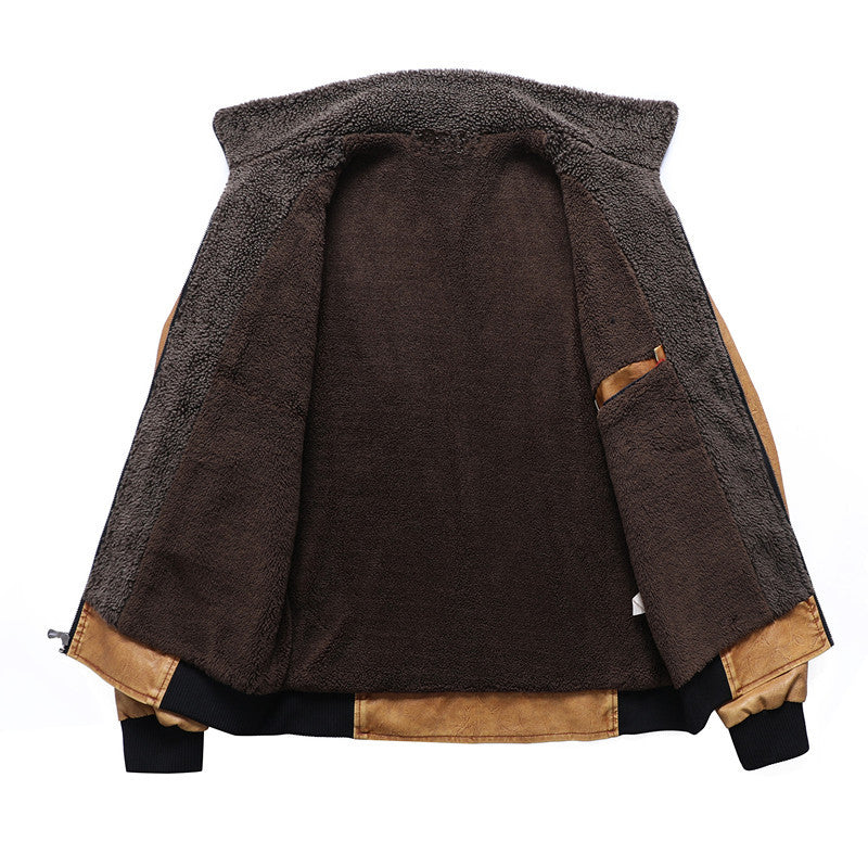 Herren Vintage-Bomberjacke aus Kunstleder mit Sherpa-Innenfutter und Rippbündchen Echoarchiv