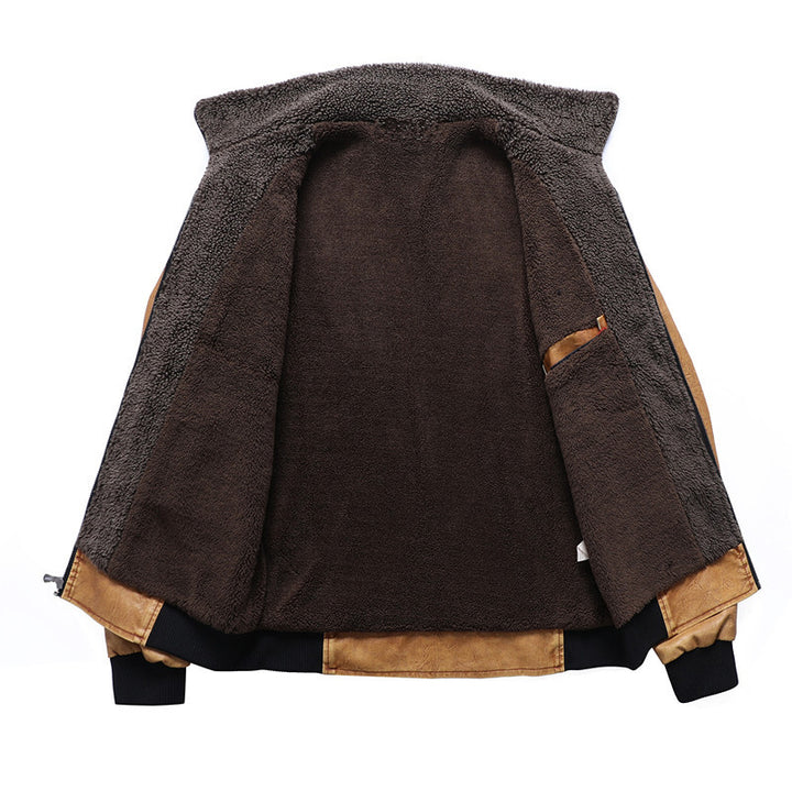 Herren Vintage-Bomberjacke aus Kunstleder mit Sherpa-Innenfutter und Rippbündchen Echoarchiv