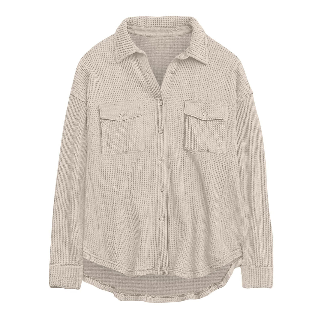 Damen nan oversized Waffelstrick Hemdjacke mit Brusttaschen und Knopfleiste Echo Archiv
