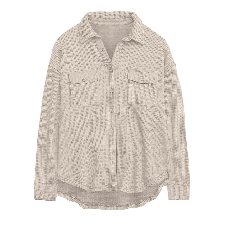Damen nan oversized Waffelstrick Hemdjacke mit Brusttaschen und Knopfleiste Echo Archiv