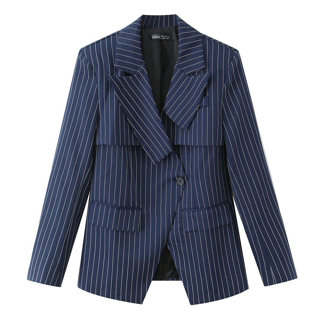 Damen nan taillierter Nadelstreifen-Blazer mit asymmetrischem Revers und Pattentaschen Echo Archiv