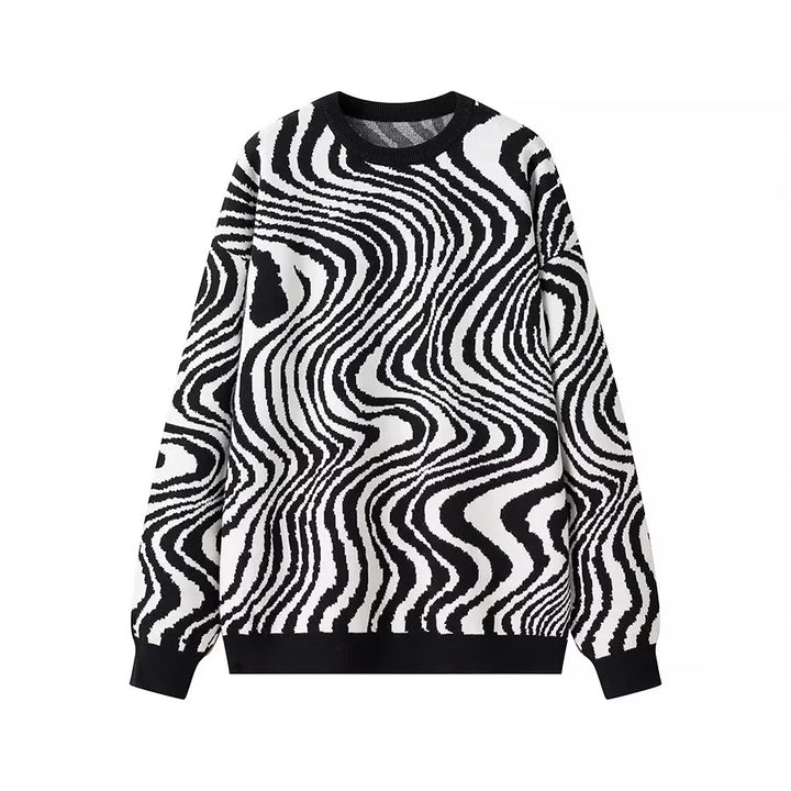 Unisex nan weit geschnittener Strickpullover mit abstraktem Wellenmuster und Rundhalsausschnitt Echo Archiv