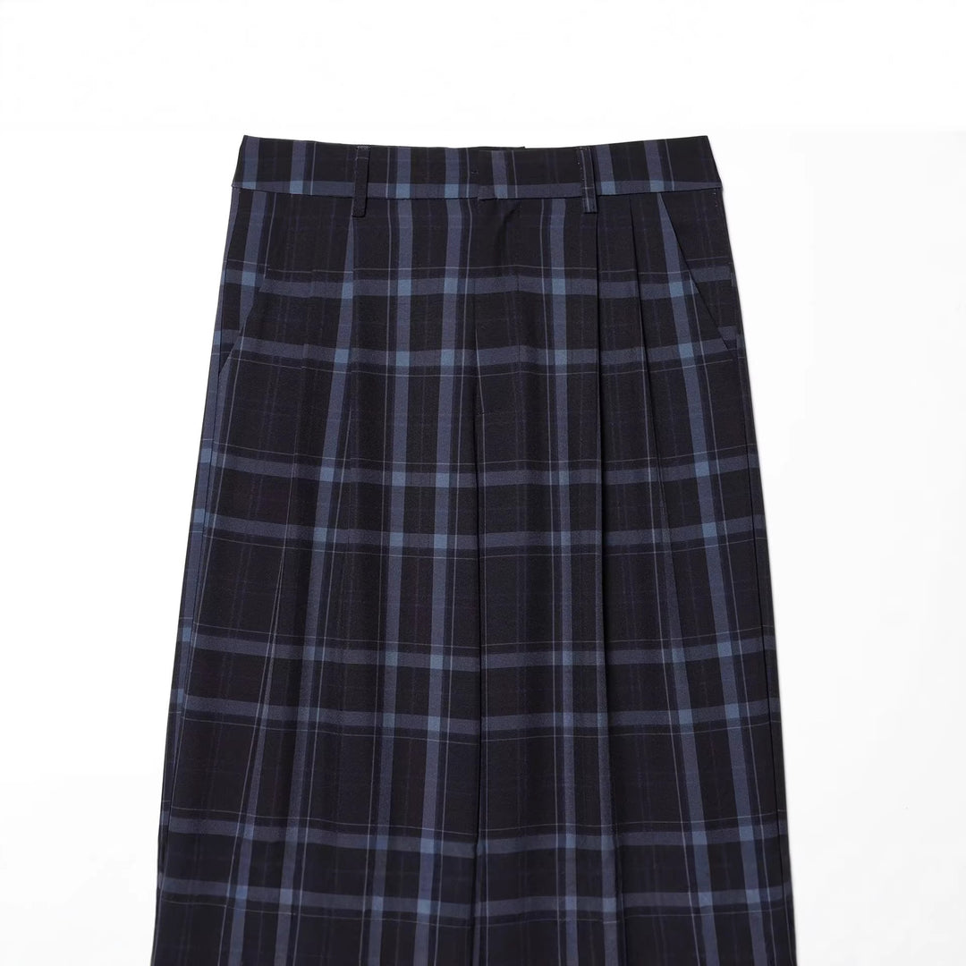 Damen Hochgeschnittene karierte Hose mit weitem Bein, Bügelfalte und Bundschlaufen Echo Archiv