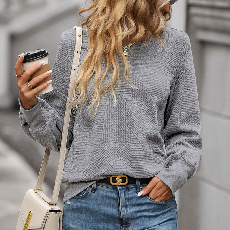 Damen Strukturierter Rundhals-Pullover mit Patchmuster – Mavelle