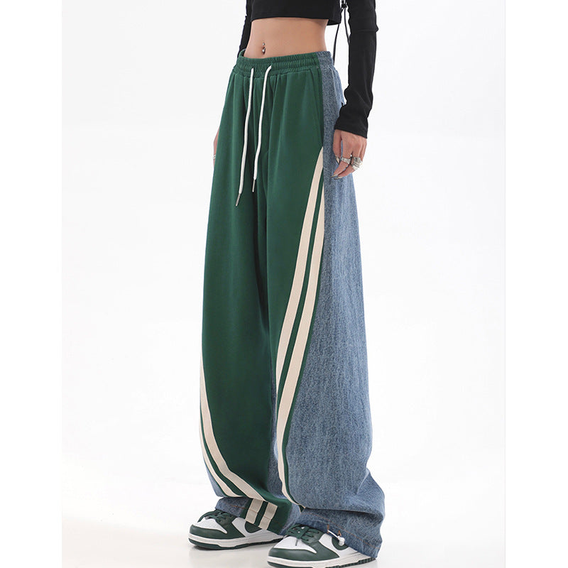 Damen nan weite Jogginghose mit hoher Taille und Jeansstoffeinsätzen sowie Seitenstreifen Echo Archiv