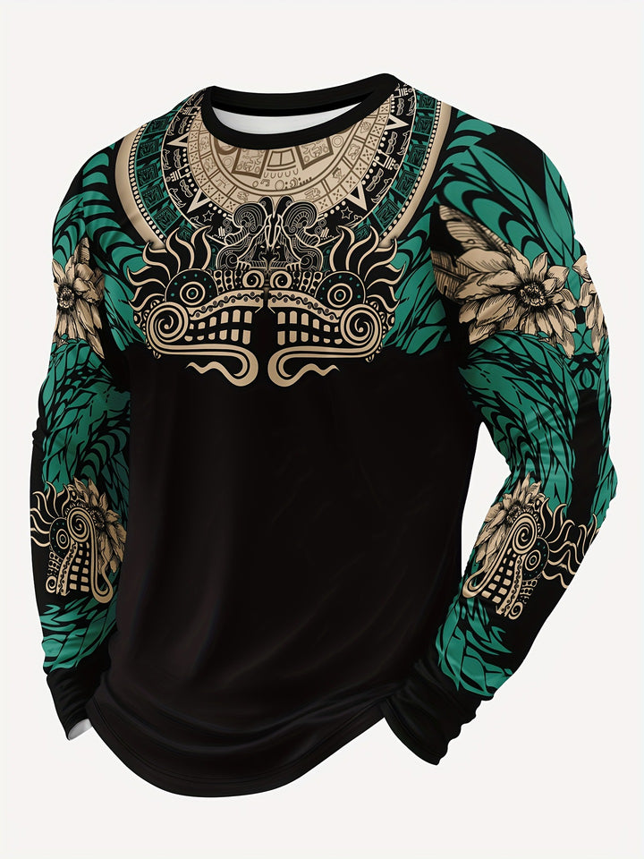 Herren Sportliche Langarmshirt mit einzigartigem Aztekenmotiv Echoarchiv