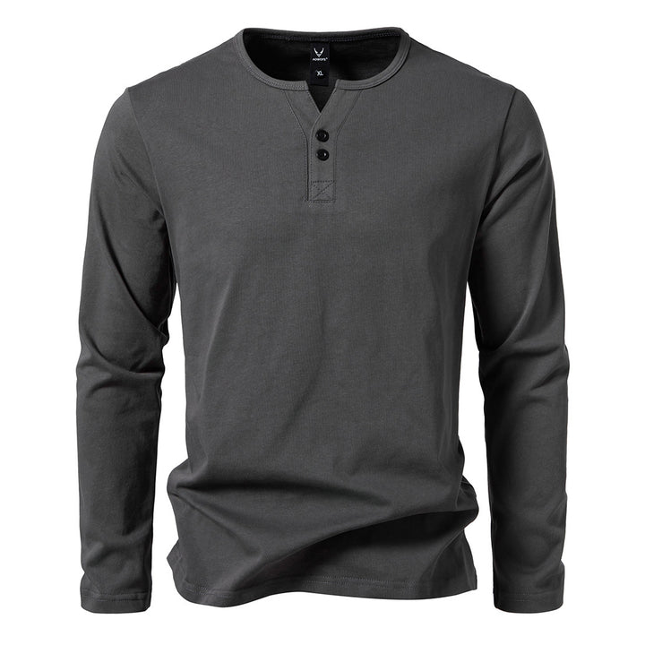 Herren Langes Baumwoll-Henleyshirt mit verdeckter Knopfleiste und körpernaher Passform Echo Archiv