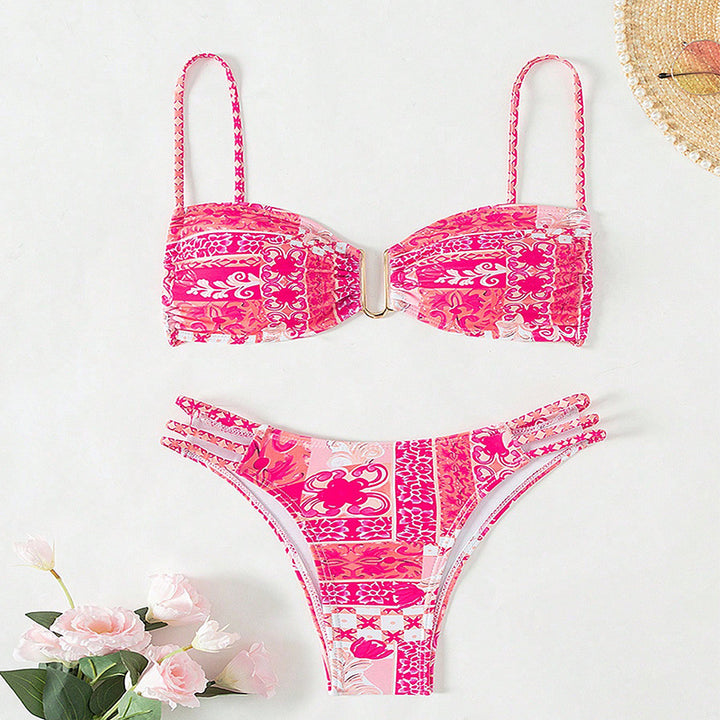 Damen Bandeau-Bikini mit raffinierten Rüschendetails und elegantem Muster Echo Archiv