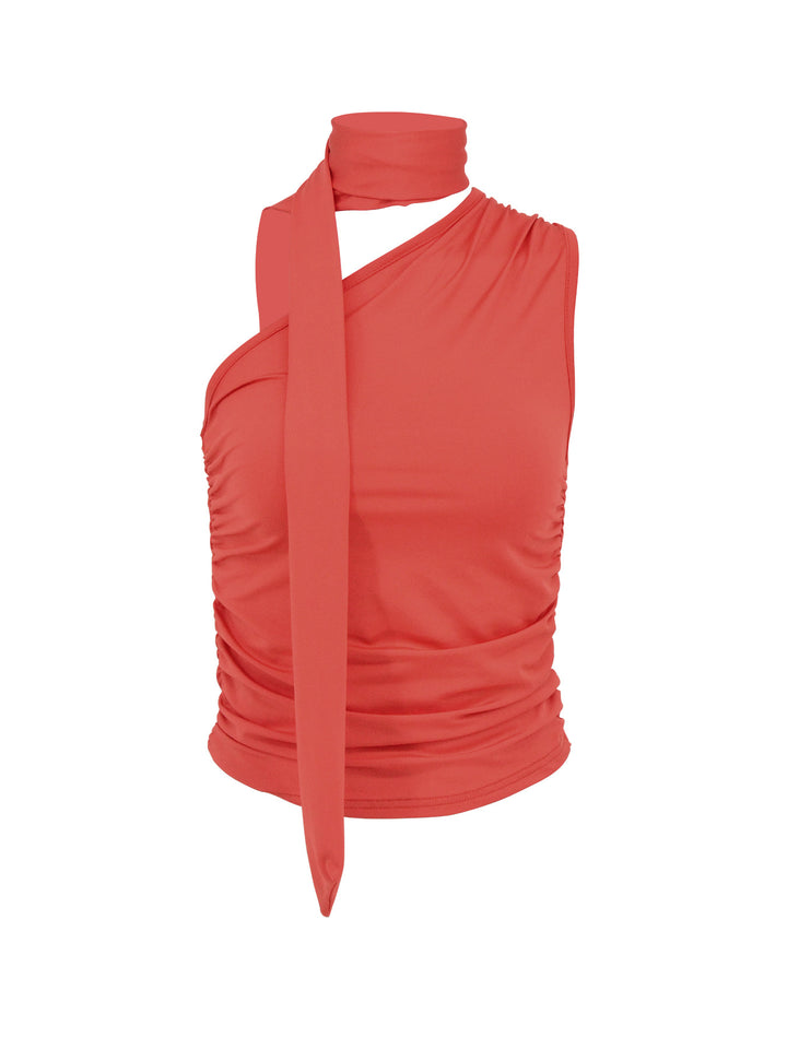 Damen asymmetrisches Top mit bindbaren Schlaufen und Raffung Echo Archiv