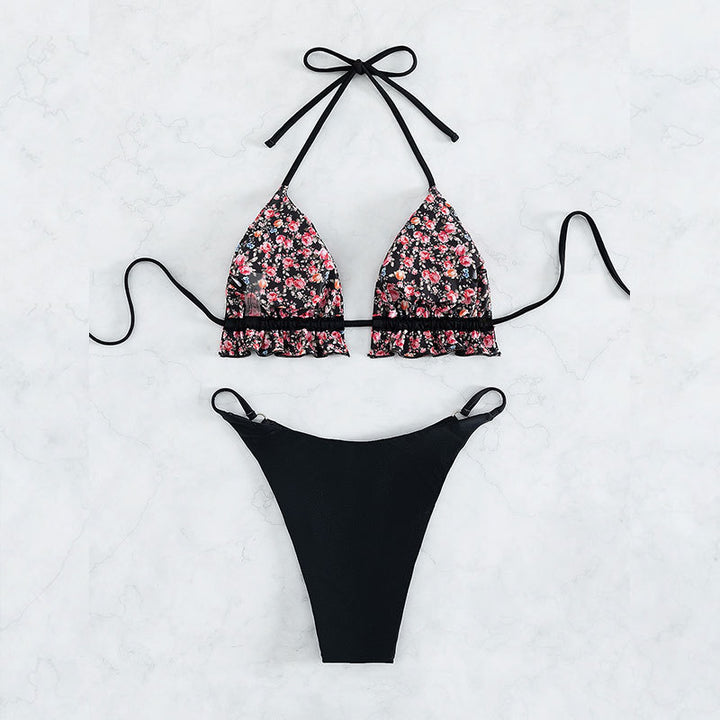 Damen Triangel-Bikini mit Rüschendetails und floralem Muster Echo Archiv