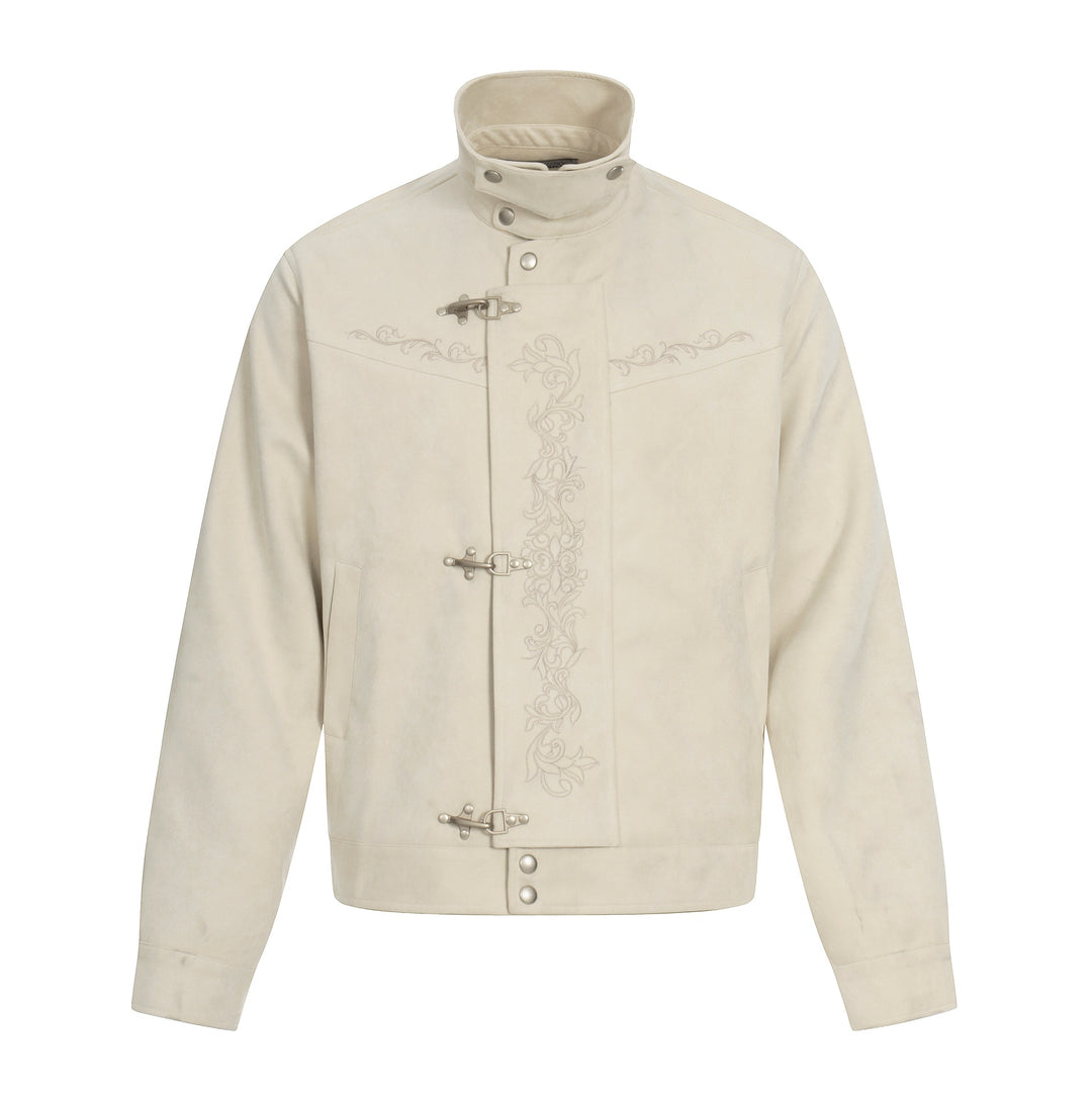 Herren Kurz geschnittener Veloursleder-Blouson mit Stehkragen, Zierstickerei und Knebelverschluss Echoarchiv