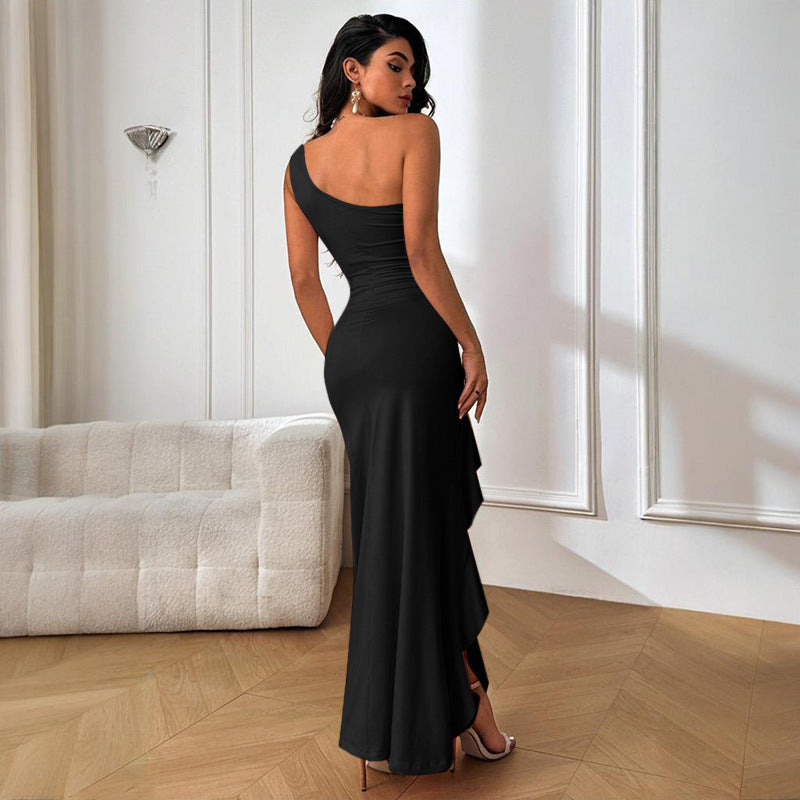 Damen elegantes Langarm-Maxi-Kleid mit asymmetrischem Saum Echo Archiv