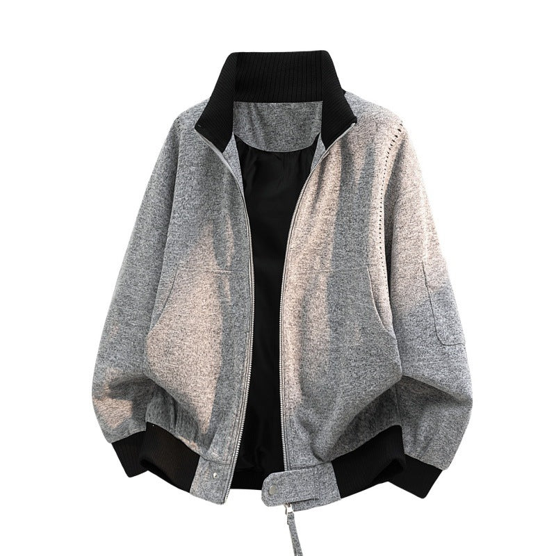 Herren Oversize Melange-Field-Bomberjacke aus Wollmix mit hohem Rippenkragen & Utility-Ärmeltasche Echoarchiv
