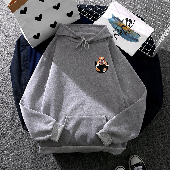 Unisex Kapuzenpullover mit Bulldoggen-Taschenpatch, oversized Schnitt und angerauter Fleece-Innenseite – Auréline