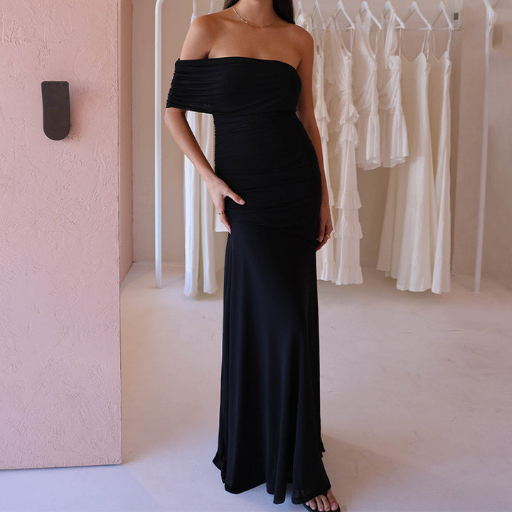 Damen Raffiniertes schulterfreies Maxikleid mit Rüschendetails Echo Archiv