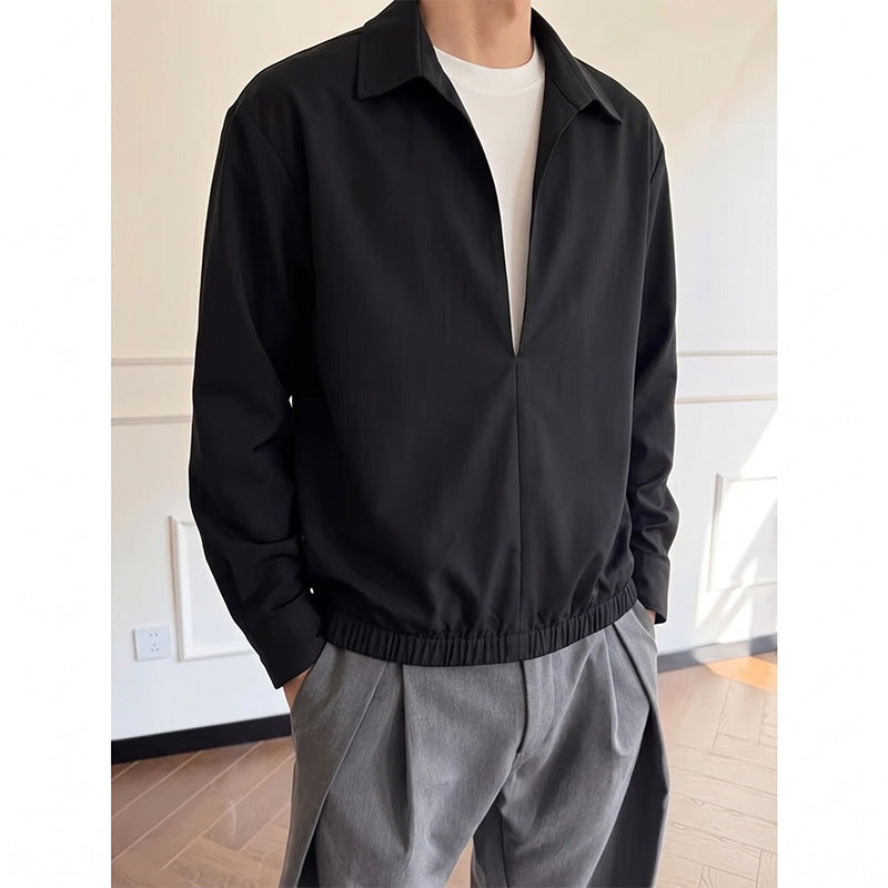 Damen Oversize-Bluse mit tiefem V-Ausschnitt, Hemdkragen und elastischem Saum Echo Archiv