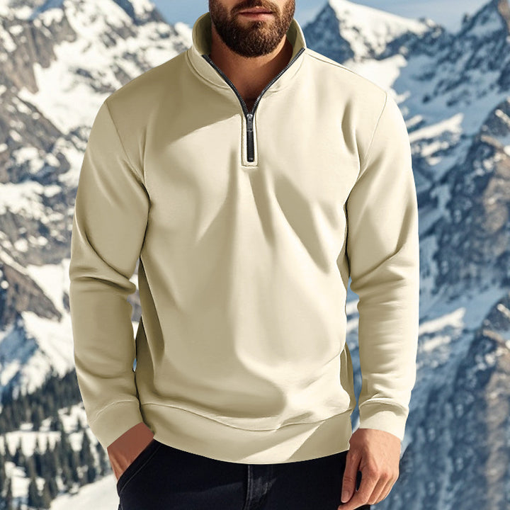 Herren komfortables Halbzip-Sweatshirt mit Stehkragen, leicht angerauter Innenseite und geripptem Saum – Marzano