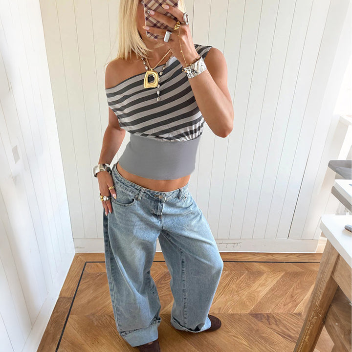 Damen Asymmetrisches Top mit gestreiftem Design Echo Archiv