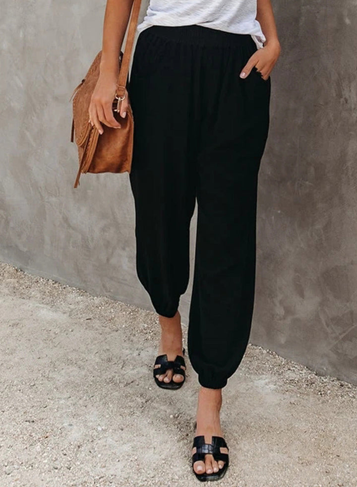 Damen lässige Leinen-Hose mit elastischem Bund und Gummizug – Avélisse