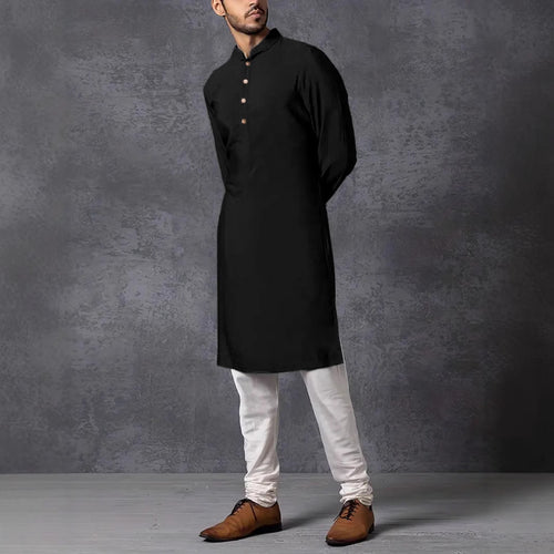 Herren Kurta mit steigendem Kragen und dekorativen Holzknöpfen Echoarchiv